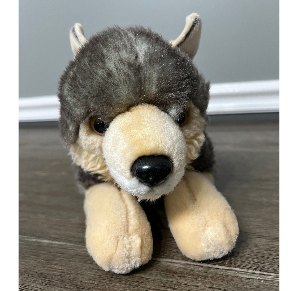 Aurora Miyoni Wolf Plush Realistic Stuffed Animal Gray Beige 12 Inch Toy